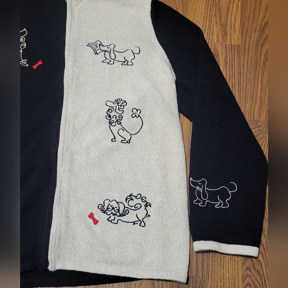TanJay Vintage Dog Embroidered Knit Full Zip Cardigan Jacket Women’s Large C50 - Picture 4 of 10